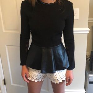 Lace and leather peplum top